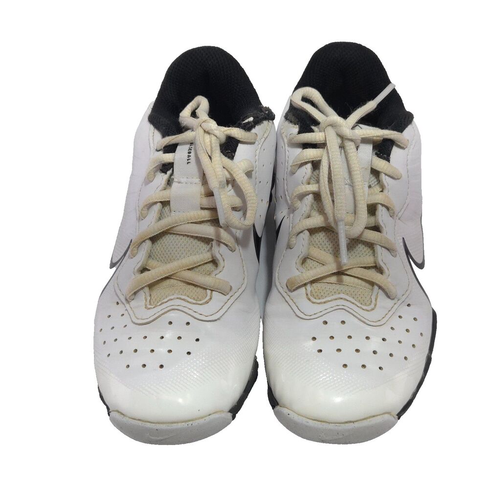 Nike Kids Alpha Huarache 4 Keystone White Black Lace-Up Baseball Cleats Size 2Y
